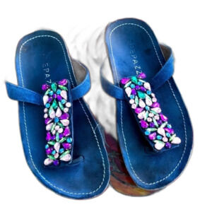 Apepazza blue thong sandals size 5 jewels coastal grandma bohemian beach boho